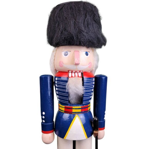 Vintage 20 Inch Royal Guard Nutcracker Wood Christmas Tree Home Decor Blue Black - Picture 1 of 14